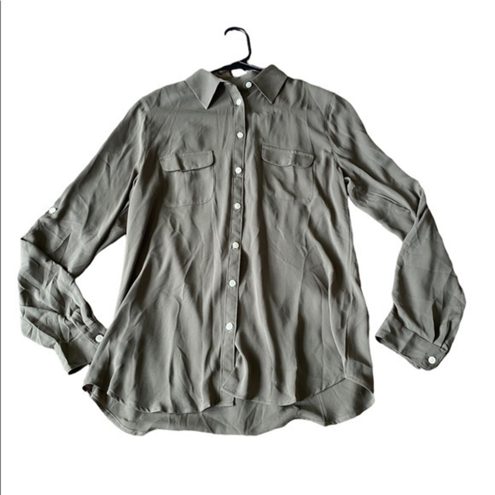 Ann Taylor Loft Grey Button Up Blouse Size S